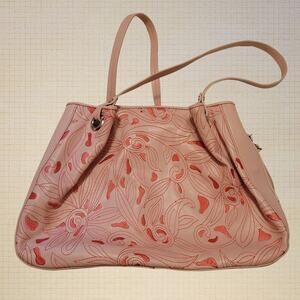 Cole Haan Pink Leather Embroidered Floral Woman's Handbag Y2K